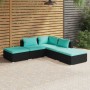 Set de muebles de jardín 5 pzas y cojines ratán sintético negro de vidaXL, Conjuntos de jardín - Ref: Foro24-3101609, Precio:...