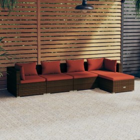 5-teilige Gartensofagarnitur und braune synthetische Rattankissen von vidaXL, Gartensets - Ref: Foro24-3101659, Preis: 408,45...