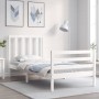 White solid wood bed frame with headboard 90x200 cm by vidaXL, Beds and slatted bases - Ref: Foro24-3193777, Price: 98,99 €, ...