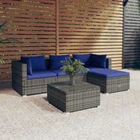 5-teiliges Gartensofa-Set und graue synthetische Rattankissen von vidaXL, Gartensets - Ref: Foro24-3101654, Preis: 344,99 €, ...