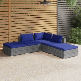 5-teiliges Gartensofa-Set und graue synthetische Rattankissen von vidaXL, Gartensets - Ref: Foro24-3101614, Preis: 289,90 €, ...