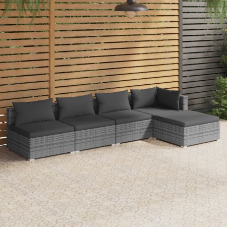 5-teiliges Gartenmöbel-Set und graue synthetische Rattankissen von vidaXL, Gartensets - Ref: Foro24-3101629, Preis: 462,60 €,...