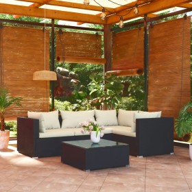 Gartenmöbelset 5-tlg. und Kissen Kunststoff Rattan schwarz von vidaXL, Gartensets - Ref: Foro24-3101679, Preis: 408,99 €, Rab...