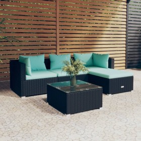 5-teiliges Gartenmöbel-Set und schwarze synthetische Rattankissen von vidaXL, Gartensets - Ref: Foro24-3101649, Preis: 419,99...