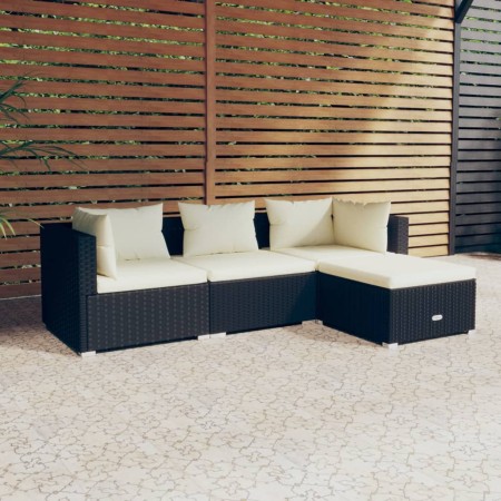 Gartenmöbel Set 4 Stück und Kissen Kunststoff Rattan schwarz von vidaXL, Gartensets - Ref: Foro24-3101639, Preis: 362,94 €, R...