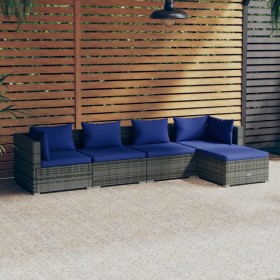 5-teiliges Gartensofa-Set und graue synthetische Rattankissen von vidaXL, Gartensets - Ref: Foro24-3101662, Preis: 339,54 €, ...