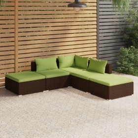 5-teiliges Gartensofa-Set und braune synthetische Rattankissen von vidaXL, Gartensets - Ref: Foro24-3101612, Preis: 467,82 €,...