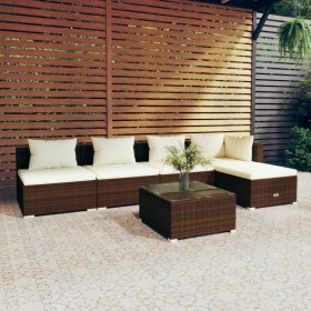 6-teiliges Gartenmöbel-Set und braune synthetische Rattankissen von vidaXL, Gartensets - Ref: Foro24-3101634, Preis: 419,99 €...