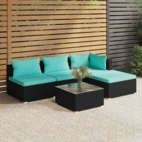 5-teiliges Gartenmöbel-Set und schwarze synthetische Rattankissen von vidaXL, Gartensets - Ref: Foro24-3101617, Preis: 464,06...