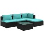 Set de muebles de jardín 5 pzas y cojines ratán sintético negro de vidaXL, Conjuntos de jardín - Ref: Foro24-3101617, Precio:...