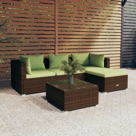 5-teiliges Gartensofa-Set und braune synthetische Rattankissen von vidaXL, Gartensets - Ref: Foro24-3101652, Preis: 469,02 €,...