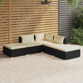 Set de muebles de jardín 5 pzas y cojines ratán sintético negro de vidaXL, Conjuntos de jardín - Ref: Foro24-3101607, Precio:...