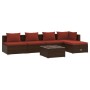 Set muebles de jardín 6 piezas y cojines ratán sintético marrón de vidaXL, Conjuntos de jardín - Ref: Foro24-3101635, Precio:...