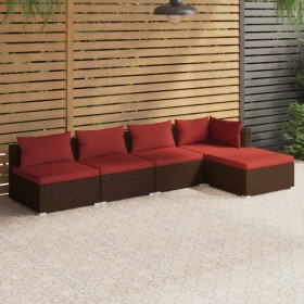 5-teilige Gartensofagarnitur und braune synthetische Rattankissen von vidaXL, Gartensets - Ref: Foro24-3101627, Preis: 459,82...