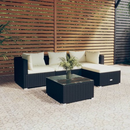 Gartenmöbelset 5-tlg. und Kissen Kunststoff Rattan schwarz von vidaXL, Gartensets - Ref: Foro24-3101647, Preis: 449,30 €, Rab...