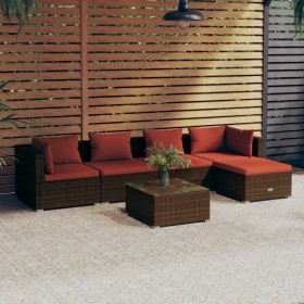 6-teiliges Gartenmöbel-Set und braune synthetische Rattankissen von vidaXL, Gartensets - Ref: Foro24-3101667, Preis: 499,81 €...