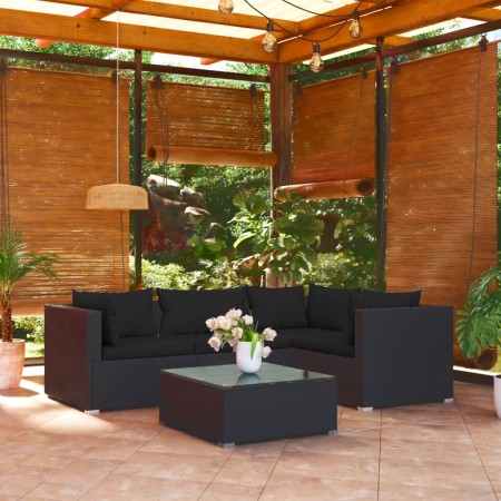 Set de muebles de jardín 5 pzas y cojines ratán sintético negro de vidaXL, Conjuntos de jardín - Ref: Foro24-3101680, Precio:...