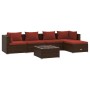 Set muebles de jardín 6 piezas y cojines ratán sintético marrón de vidaXL, Conjuntos de jardín - Ref: Foro24-3101667, Precio:...