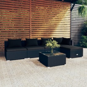 Set de muebles de jardín 6 pzas y cojines ratán sintético negro de vidaXL, Conjuntos de jardín - Ref: Foro24-3101632, Precio:...