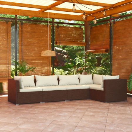 Set muebles de jardín 5 piezas y cojines ratán sintético marrón de vidaXL, Conjuntos de jardín - Ref: Foro24-3101690, Precio:...