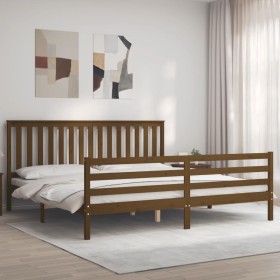 Honey brown solid wood bed frame and headboard 200x200 cm by vidaXL, Beds and slatted bases - Ref: Foro24-3194269, Price: 173...