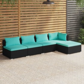 5-teiliges Gartenmöbel-Set und schwarze synthetische Rattankissen von vidaXL, Gartensets - Ref: Foro24-3101625, Preis: 446,26...