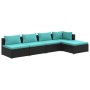 Set de muebles de jardín 5 pzas y cojines ratán sintético negro de vidaXL, Conjuntos de jardín - Ref: Foro24-3101625, Precio:...