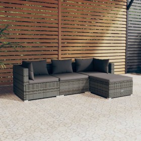 4-piece garden furniture set with gray synthetic rattan cushions by vidaXL, Garden sets - Ref: Foro24-3101645, Price: 354,13 ...