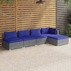 Gartensofa Set 5 Stück und Kissen synthetisches Rattan grau von vidaXL, Gartensets - Ref: Foro24-3101630, Preis: 323,99 €, Ra...