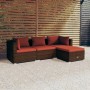 Set muebles de jardín 4 piezas y cojines ratán sintético marrón de vidaXL, Conjuntos de jardín - Ref: Foro24-3101643, Precio:...