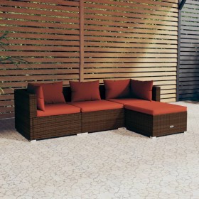 4-teiliges Gartenmöbel-Set und braune synthetische Rattankissen von vidaXL, Gartensets - Ref: Foro24-3101643, Preis: 316,45 €...