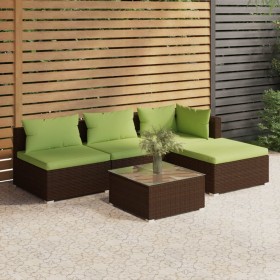 5-teiliges Gartensofa-Set und braune synthetische Rattankissen von vidaXL, Gartensets - Ref: Foro24-3101620, Preis: 507,78 €,...