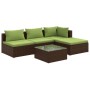 5-teiliges Gartensofa-Set und braune synthetische Rattankissen von vidaXL, Gartensets - Ref: Foro24-3101620, Preis: 508,55 €,...