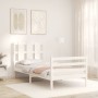 White solid wood bed frame with headboard 100x200 cm by vidaXL, Beds and slatted bases - Ref: Foro24-3194107, Price: 116,22 €...