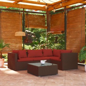 5-teiliges Gartensofa-Set und braune synthetische Rattankissen von vidaXL, Gartensets - Ref: Foro24-3101683, Preis: 403,85 €,...