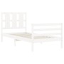 White solid wood bed frame with headboard 100x200 cm by vidaXL, Beds and slatted bases - Ref: Foro24-3194107, Price: 116,22 €...