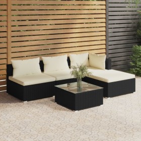 5-teiliges Gartenmöbel-Set und schwarze synthetische Rattankissen von vidaXL, Gartensets - Ref: Foro24-3101615, Preis: 351,95...