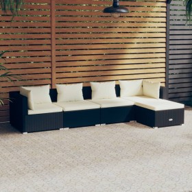 Set de muebles de jardín 5 pzas y cojines ratán sintético negro de vidaXL, Conjuntos de jardín - Ref: Foro24-3101655, Precio:...