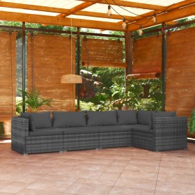 Set de muebles de jardín 5 pzas y cojines ratán sintético gris de vidaXL, Conjuntos de jardín - Ref: Foro24-3101693, Precio: ...