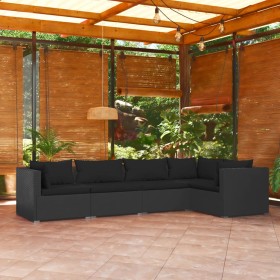 5-teiliges Gartenmöbel-Set und schwarze synthetische Rattankissen von vidaXL, Gartensets - Ref: Foro24-3101688, Preis: 407,38...