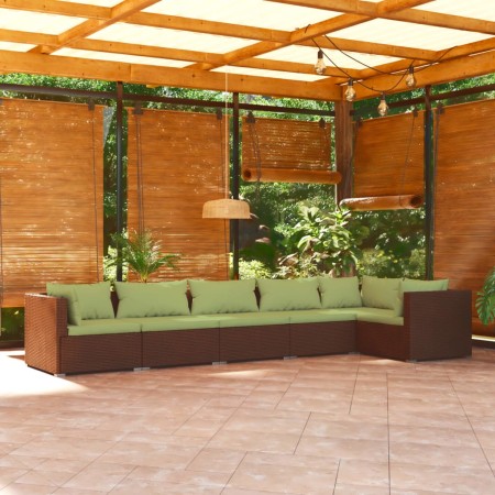 Set muebles de jardín 6 piezas y cojines ratán sintético marrón de vidaXL, Conjuntos de jardín - Ref: Foro24-3101708, Precio:...