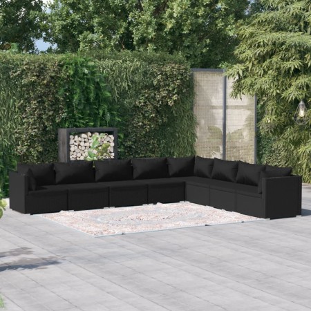 Set de muebles de jardín 8 pzas y cojines ratán sintético negro de vidaXL, Conjuntos de jardín - Ref: Foro24-3101768, Precio:...