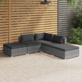 Gartenmöbelset 5-tlg. und Kissen Kunststoff Rattan grau von vidaXL, Gartensets - Ref: Foro24-3101613, Preis: 418,99 €, Rabatt: %