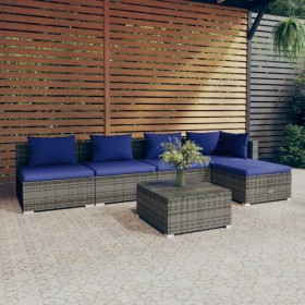 6-teiliges Gartensofa-Set und graue synthetische Rattankissen von vidaXL, Gartensets - Ref: Foro24-3101638, Preis: 375,16 €, ...