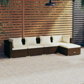 5-teiliges Gartenmöbel-Set und braune Kissen aus synthetischem Rattan von vidaXL, Gartensets - Ref: Foro24-3101658, Preis: 39...