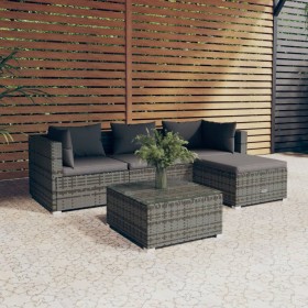 Set de muebles de jardín 5 pzas y cojines ratán sintético gris de vidaXL, Conjuntos de jardín - Ref: Foro24-3101653, Precio: ...