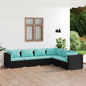 Set de muebles de jardín 6 pzas y cojines ratán sintético negro de vidaXL, Conjuntos de jardín - Ref: Foro24-3101713, Precio:...