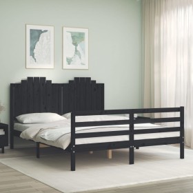 Bed frame with black solid wood headboard 160x200 cm by vidaXL, Beds and slatted bases - Ref: Foro24-3194195, Price: 173,99 €...