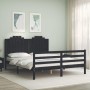 Bed frame with black solid wood headboard 160x200 cm by vidaXL, Beds and slatted bases - Ref: Foro24-3194195, Price: 173,24 €...