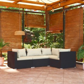 Set de muebles de jardín 4 pzas y cojines ratán sintético negro de vidaXL, Conjuntos de jardín - Ref: Foro24-3101671, Precio:...